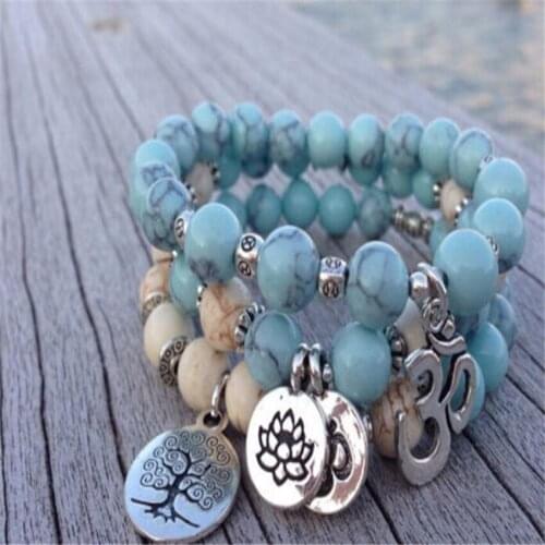 8MM Turquoise Howlite Bracelet 108 Beads Wristband Healing chain Meditation cuff Lucky Fancy Bless Buddhism