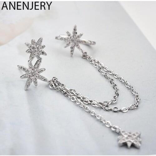 1PC Eight Star Ear Clips Earrings Link Chain Cubic Zircon Ear Jewelry For Women Fashion Gifts Wholesale S-E1121
