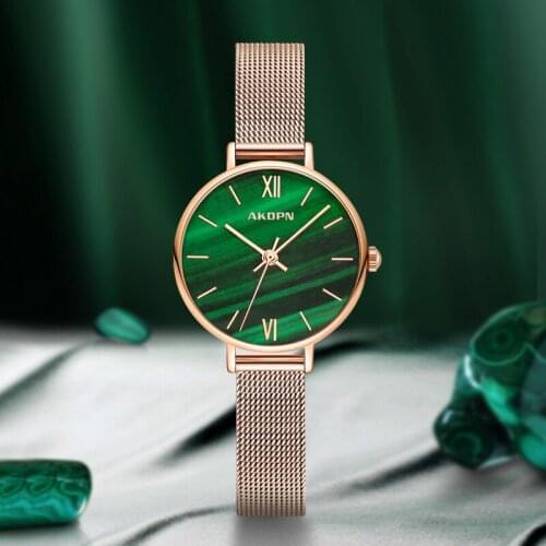 Luxury Malachite Dial Watch Women Rose Gold Water Drill Clock Jewelry Ladies Female Hour Casual Quartz Wristwatches Gift