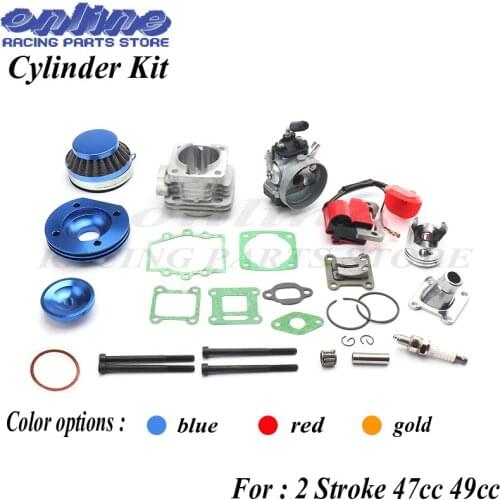 Cylinder Kit 19mm Carburetor Air Filter L7T Spark Plug Ignition Coil for 2 Stroke 47cc 49cc Pocket Bike Mini ATV Quad