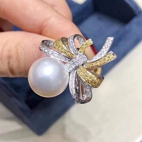 D113 Fine Pearl Ring Jewelry 925 Sterling Silver Natural Fresh Water 12-11mm White Peals Rings for Women Fine Pearls Rings