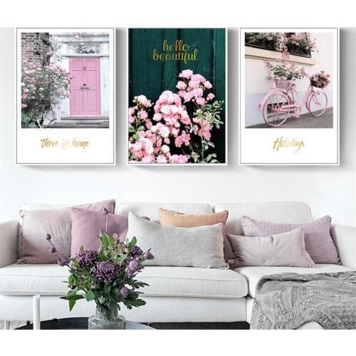 SVITY Home Decor Modern Wall Pop Prints Artwork Nordic Poster Pink Rose Flowers Print Canvas Painting No Frame FA708