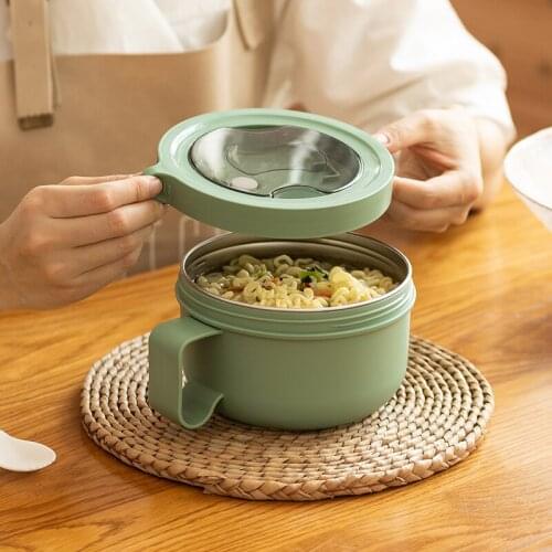 Stainless Steel Double Layer Instant Noodle Bowl With Spoon Office Student Bento Box Household Lunch Box Noodle Salad Soup Bowl