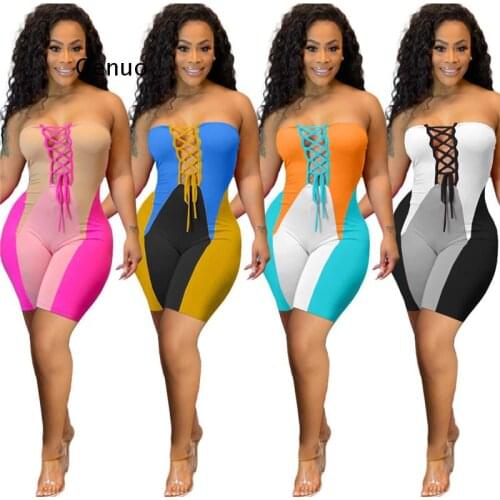 European and American New Style Womens Fashion Casual Positioning Printing Stitching Tube Top Strappy One-Piece Shorts