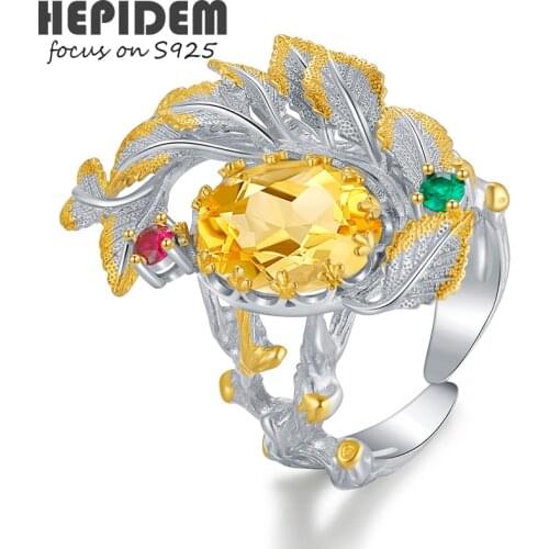 HEPIDEM 100% Citrine 925 Sterling Silver Rings 2022 New Trend Women Yellow Big Size Stone Gem Gemstones S925 Fine Jewelry 7001