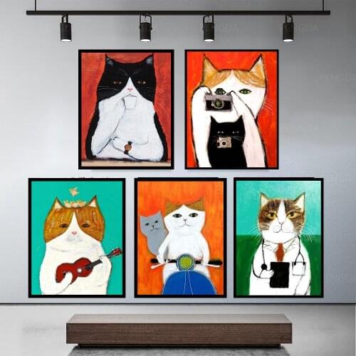 Cartoon Cute Animal Cats Canvas Painting Wall Art Nordic Posters and Prints Wall Pictures for Living Room Decoration Frameless