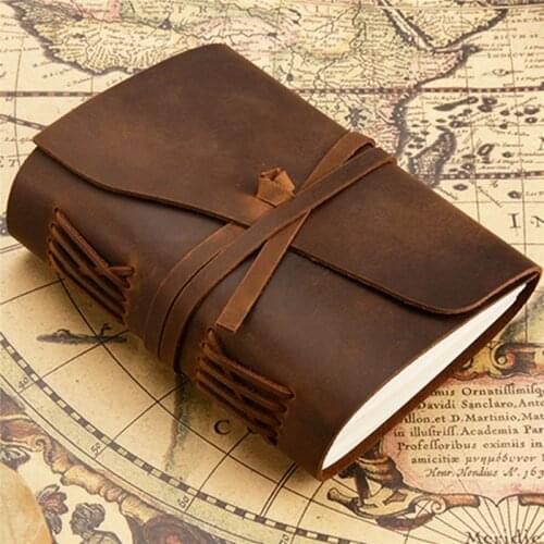 Leather Journal Travel Notebook, Handmade Vintage Leather Bound Writing Notebook for Men & Women, Unlined Travel Journal