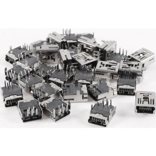 KSOL 30 Pcs Mini USB Type B Female Socket 5-Pin Right Angle DIP Jack Connector