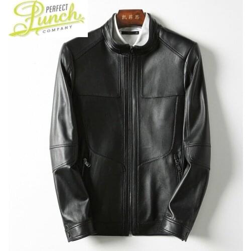 Genuine Jacket Men Short Korean Sheepskin Coat Casual Mens Leather Jackets Biker Veste Cuir Homme KFS18M007 KJ2178