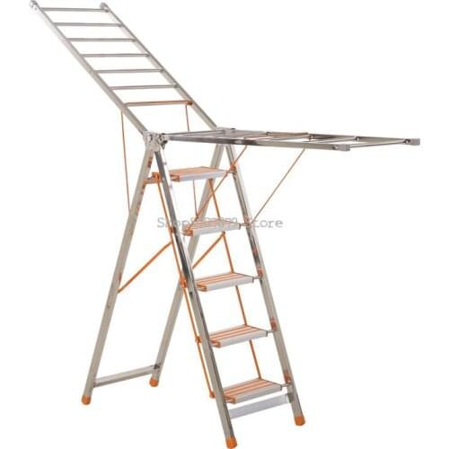 Multifunctional Stainless Steel Household Folding Thickened Indoor Balcony Mobile Ladder Airfoil Clothes Drying Quilt Shoe Rack