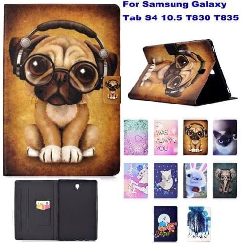 Fashion Painted Case For Samsung Galaxy Tab S4 10.5 T830 T835 Case Funda Stand Auto Wake Up/Sleep Function Elephant Owl Fox Dog