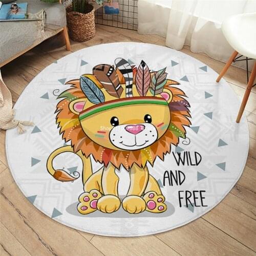 Cartoon Carpet for Kids Room Living Room Lion Floor Mat Children Bedroom Soft Kitchen Area Rug Kawaii Round Rug