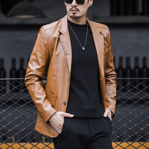 2021 Autumn/Winter Korean Men Faux Leather Motorcycle Jackets Men‘s Slim Fit Outwear PU Leather Coats Male 4 Colors M-5XL JK25