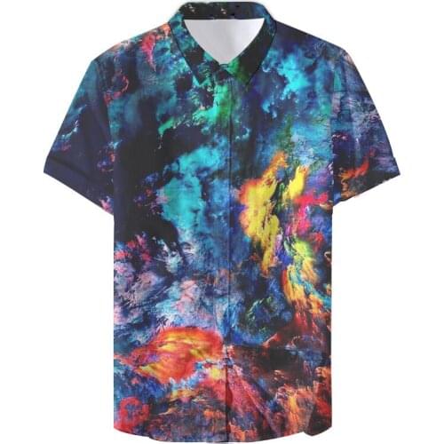 Latest Hawaiian collar Hawaiian graffiti print mens casual shirt Street hip hop casual shirt