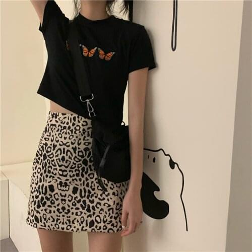 New Arrival Butterfly Print Girls T-Shirt 2021 Summer Tops Graphic Harajuku Ulzzang Top Women Streetwear Aesthetic Short T-shirt
