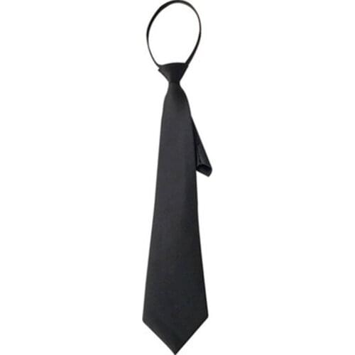 L5YA Unisex Solid Color Black Narror Pre-Tied Neck Tie with Adjustable Lazy Zipper