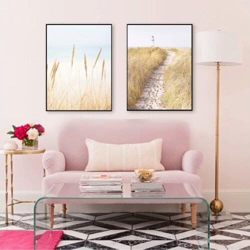 Pampas Grass Wall Pictures for Living Room Home Decor Coastal Wall Art Canvas Painting Pastel Beach Landscape Posters and Prints