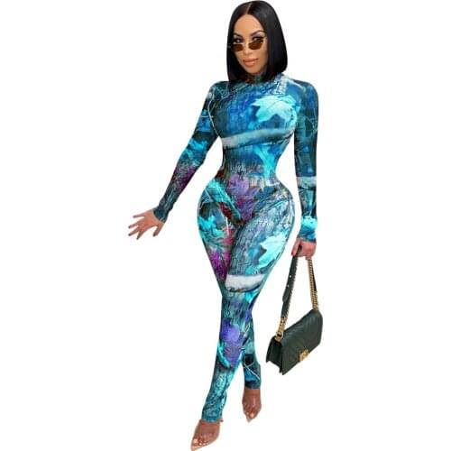 Casual Print Women Two Piece Set Bodysuit + Long Pants Skinny Joggers Party Night Clubwear Clothes For Women
