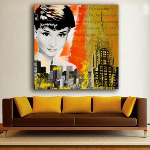 Retro Audrey Hepburn Portrait Painting Wall Art Canvas Painting Modern Picture for Living Room Home Decor