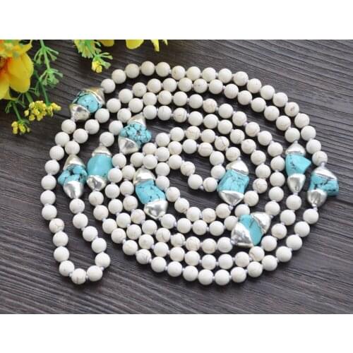 S2510 65" 28mm White Gold-plating Baroque Turquoise Necklace CZ