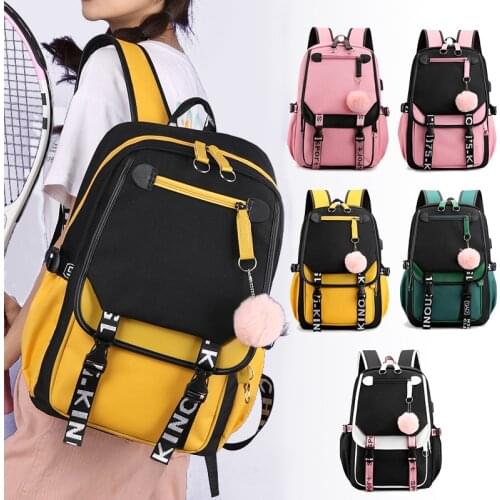 School Bags for Teenage Girls Large Usb Student Backpack Women Fashion Nylon Black Bagpack Big Back Pack