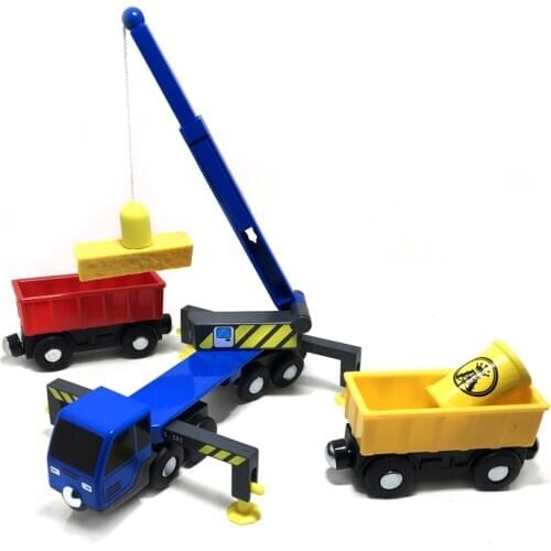 Boom Lifting Crane Toy Plastic Retractable Inertial Hand Push Engineering Truck Compatible with Wooden Train Track Children Gift