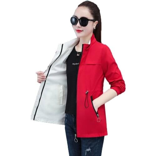 Trench Coat Female New 2021 Spring Autumn Double-Sided Wear Womens Windbreaker Coat Zipper Casual Hooded Outerwear Tops W437