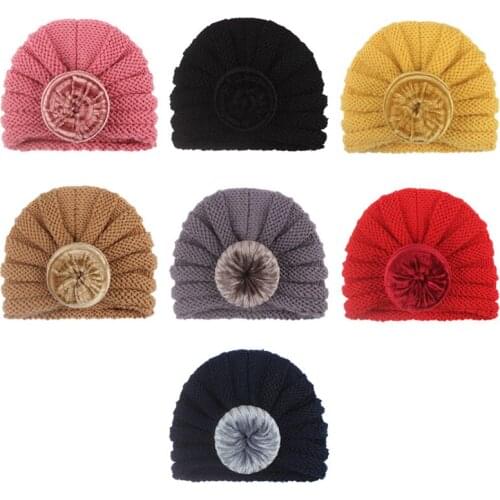16*12.5 CM Handmade Knitted Elastic Woolled Caps Solid Color Velvet Donut Baby Girls Hats Fashion Kids Bonnet Clothing Ornaments