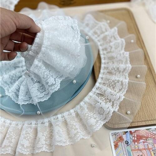 High Quality Mesh Pleated Beaded Fluffy Lace Fabric DIY Ladies Childrens Clothes Princess Doll Ruffle Skirt Sewing Accessories