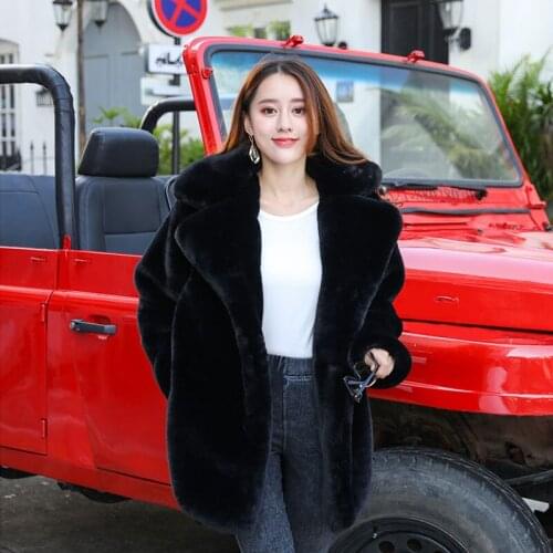 Winter New Thick Warm Mid Long Suit Collar Rabbit Fur Coat Women Outerwear Plus size Loose 5 Color Faux Rabbit Fur Jacket Female