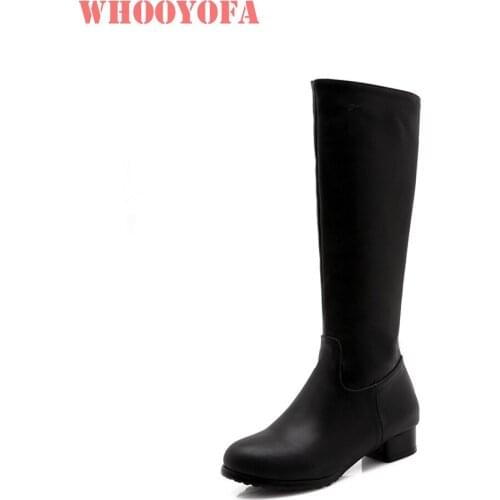 Hot Brand New Quality Round Toe Brown Women Knee High Dress Boots Low Heels Lady Shoes W183 Plus Small Big Size 12 32 43 47