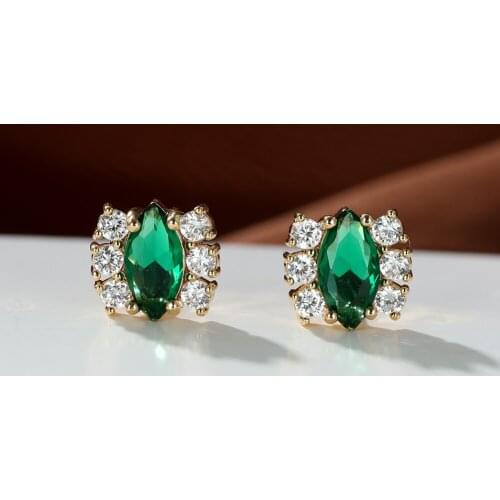 Unique Emerald Marquise Cut Zircon Earrings for Women Luxury Oval Green Gemstone Stud Earrings Anniversary Party Jewelry S925