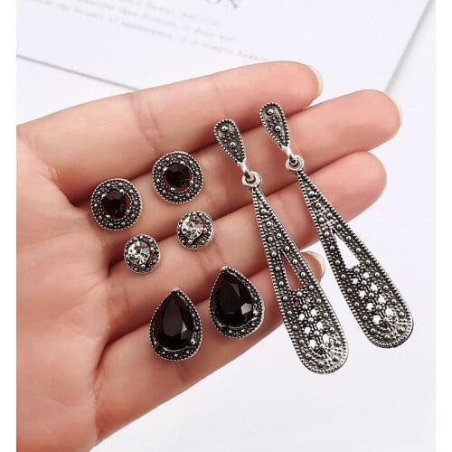 E0138 4Pairs Women Crystal Bohemian Earring Set Stud Earrings Women Boucle Doreille Jewelry Dazzling Cubic Zirconia Opal Brincos