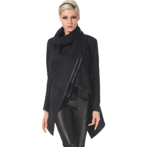 Autumn Winter Long Cross Irregular Turtleneck Coat Women 2016 Cashmere Overcoat Wool Blends Coat Manteau Abrigos Mujer u2