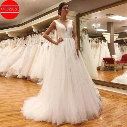 Sexy V Neck Wedding Dress 2021Vestito Da Festa Di Nozze Simple Bridal Gown Robe Mariage Trouwjurk Sukienka Na Wesele Suknia Slub
