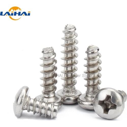 10/50X M1.2 M1.4 M1.6 M2 M2.6 M3 M3.5 M4 M5 304 Stainless Steel Cross Recess Phillips Pan Round Head Flat End Self Tapping Screw