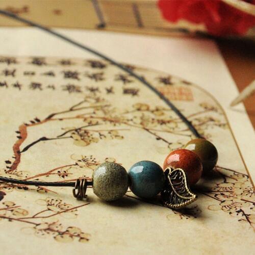 10 piece/lot Ceramic Beads Pendants Necklaces Women Leaf Charm Statement Choker Black PU Cord Chain Rope Leaves Retro Jewelry