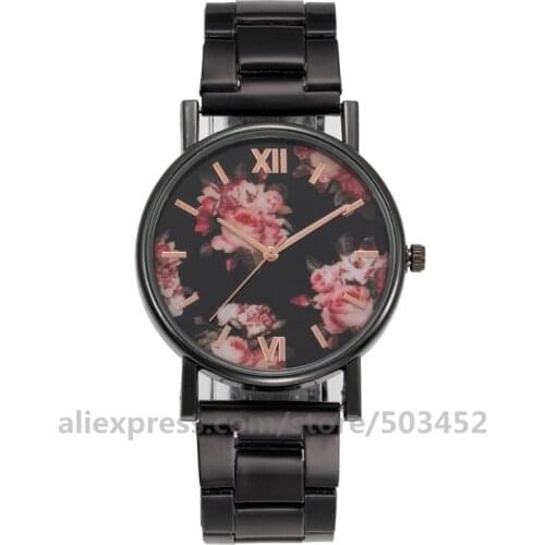 100pcs/Lot A06#-8 Fashion Women Watches No Logo Female Quartz Leisure Flower Wristwatch Steel Belt Watch Reloj Mujer Wholesale
