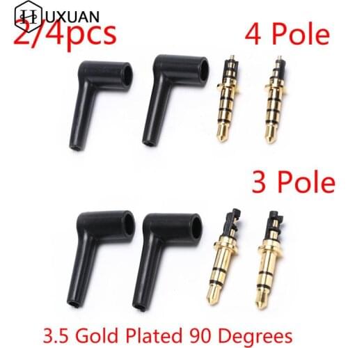 2/4pcs/lot 90 Degrees 3.5mm Stereo Headset Plug Jack 3 4 Pole 3.5 Gold Plated Black Audio Plugs Jack Adaptor Connector