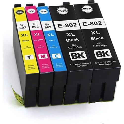5 Pack (2BK,1C,1M,1Y) Compatible for T802 Ink Cartridge for WorkForce Pro WF-4720 WF-4730 WF-4734 WF-4740 Printers