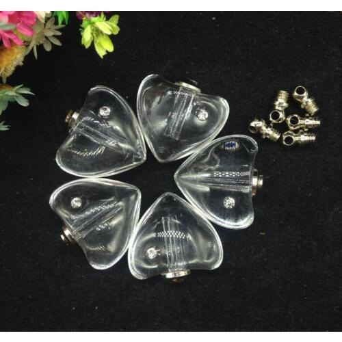 50pcs/lot 19*19mm DIY screw cap clear heart Crystal Vials pendants perfume vial bottle fashion necklace pendant name on rice art