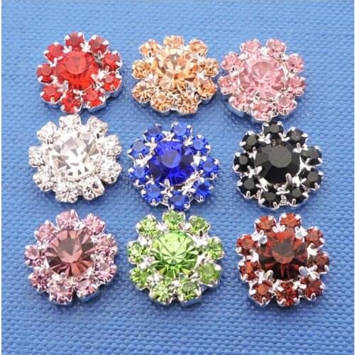 50 Pieces Mix Colors 12mm Rhinestone Button Flatback Rhinstone Cluster Silver Plating Crystal Button