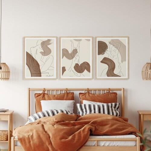 Abstract Geometric Terracota Line Nude Body Canvas Painting Wall Art Pictures Posters Print Interior Living Room Home Decor