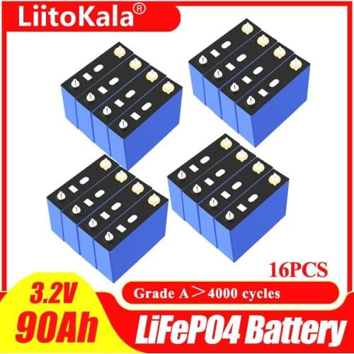 16pcs LiitoKala Grade A 3.2V 90Ah Lifepo4 Battery CELL NEW for DIY 12V 24V 48V RV Pack Diy Solar EU US TAX FREE UPS or FedEx