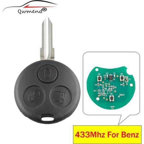 QWMEND 433Mhz 3Buttons Remote Car Key Fob For Benz Smart Fortwo Forfour Roadster City Passion 2000-2005