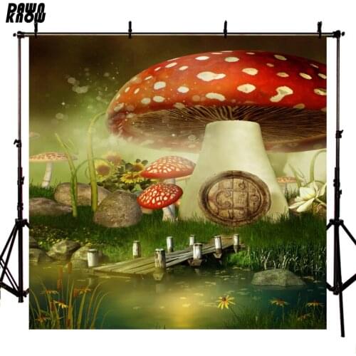 Alice in Wonderland Vinyl backdrop For Children Photo studio Mushroom house Lawn Oxford Photography Props F1743