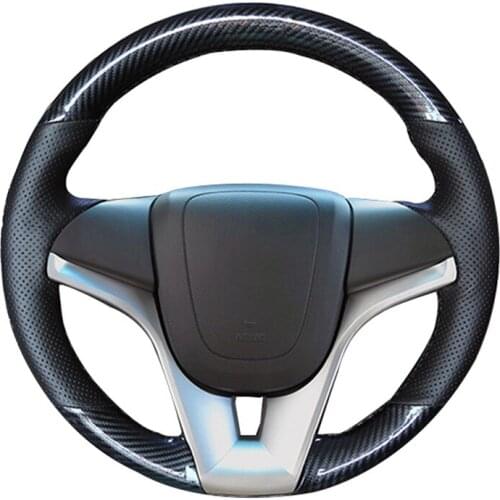 For Chevrolet Cruze 2009-2014 Aveo Orlando Holden Cruze Ravon R4 Black Carbon Fiber Leather Car Steering Wheel Cover