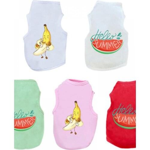 New Pet Breathable Summer Dogs Cat Polyester Sleeveless T-shirt With Puppy Cartoon Watermelon Banana Printed Pet Costumes