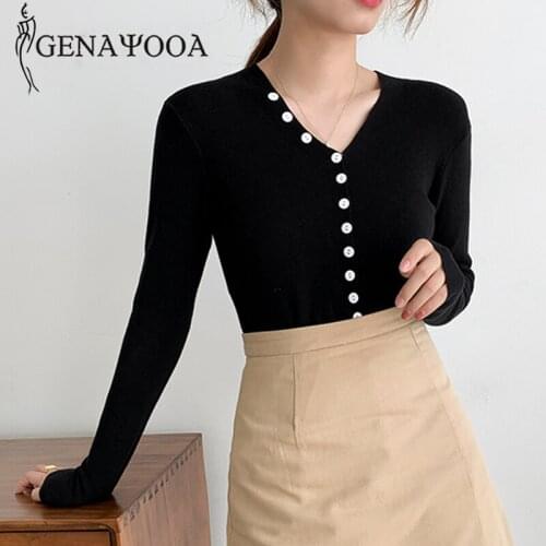 Genayooa Autumn Women Pullovers Winter Jumpers Knitwear Long Sleeve Deep V-neck Jumpers Women Slim Sweater Sexy Female 2020