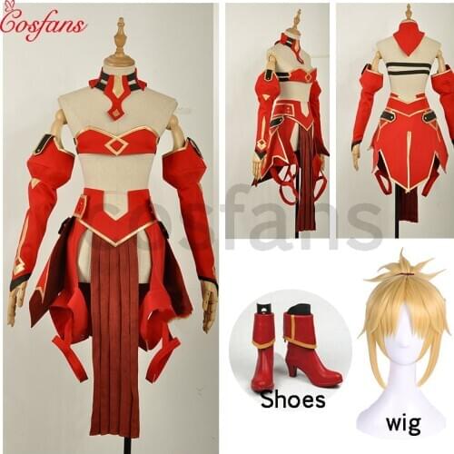 Fate Apocrypha Cosplay FA Red Saber Mordred Cosplay Costume Red Sex Full Sets Halloween Carnival costume wig and Shoes